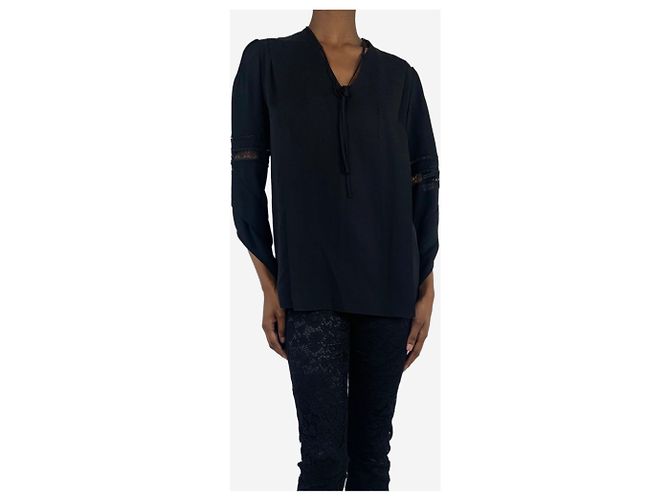 Derek Lam Schwarze Bluse mit Spitzenbesatz - Größe UK 4 - Ansicht 3