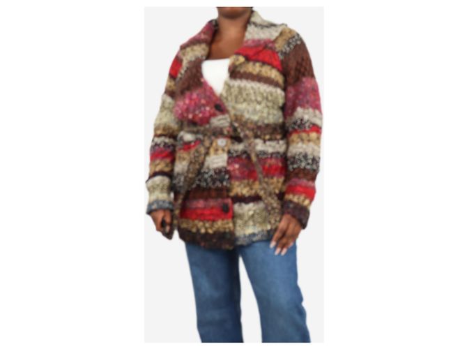 Dior Bunter, grober Wollmischung-Cardigan mit Gürtel - Größe UK 12 Mehrfarben - Ansicht 3