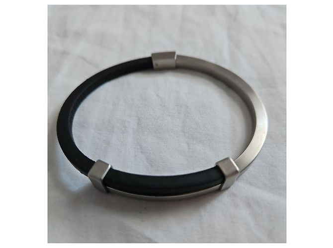 Bracciale Emporio Armani in acciaio e gomma nero - vista 2