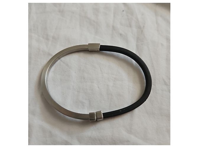 Bracciale Emporio Armani in acciaio e gomma nero - vista 4