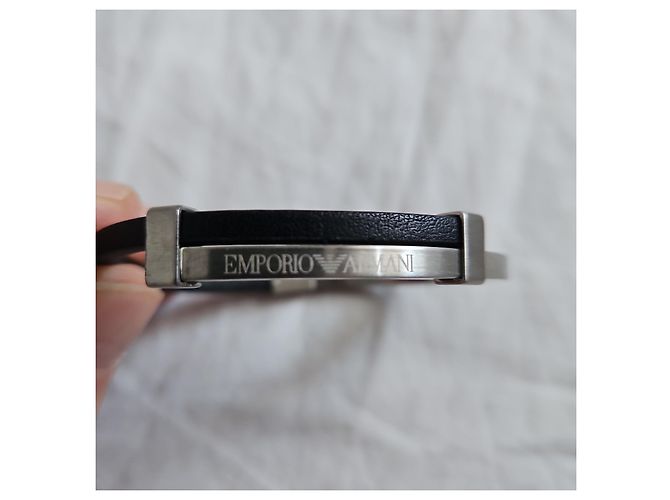 Bracciale Emporio Armani in acciaio e gomma nero - vista 5