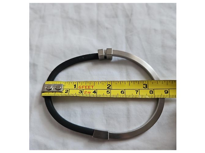 Bracciale Emporio Armani in acciaio e gomma nero - vista 7