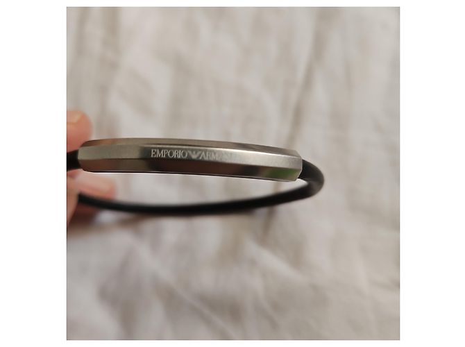 Bracciale Emporio Armani in gomma e acciaio nero - vista 3