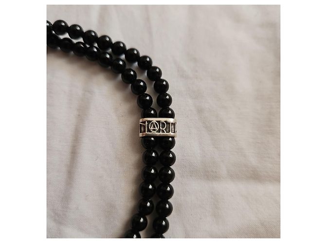 Autre Marque Bracciale a doppia fila di perline Northskull Onice Nero e Argento - vista 2