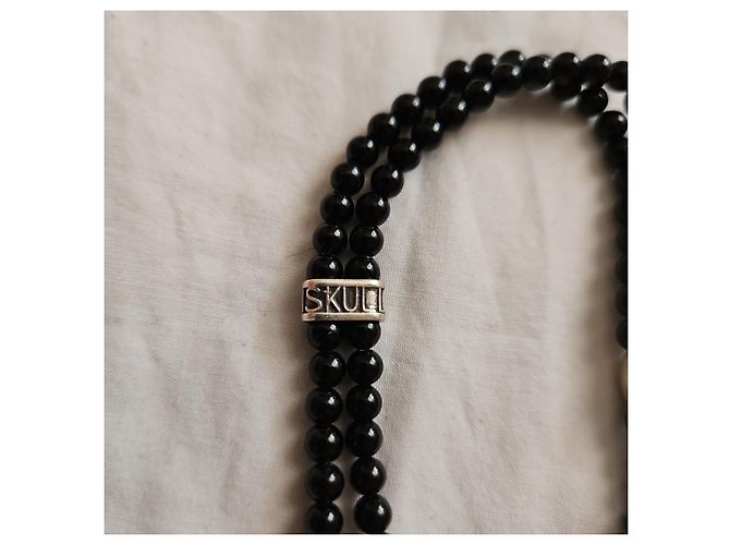 Autre Marque Bracciale a doppia fila di perline Northskull Onice Nero e Argento - vista 3