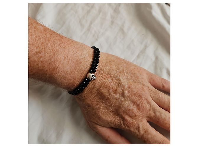 Autre Marque Bracciale a doppia fila di perline Northskull Onice Nero e Argento - vista 4