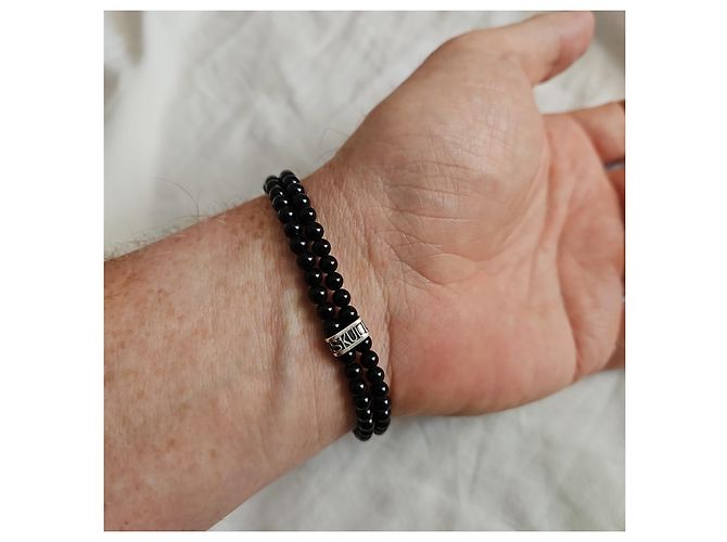 Autre Marque Bracciale a doppia fila di perline Northskull Onice Nero e Argento - vista 5