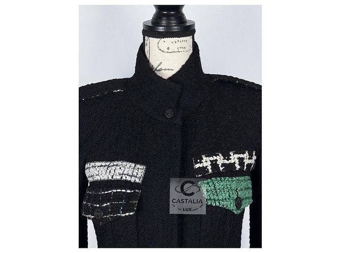 Chanel Abrigo de tweed negro con cinturón de joya de 10K$ - vista 10