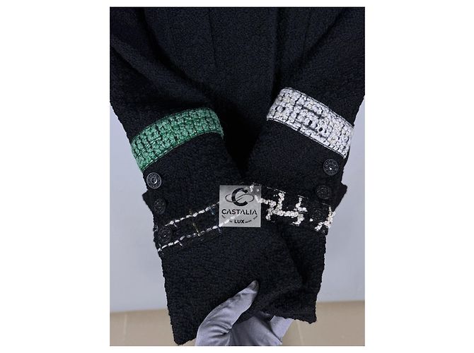Chanel Abrigo de tweed negro con cinturón de joya de 10K$ - vista 13