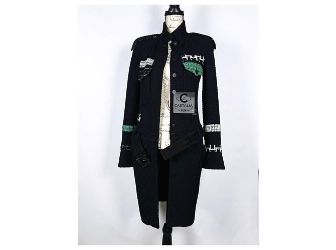 Chanel Abrigo de tweed negro con cinturón de joya de 10K$ - vista 15