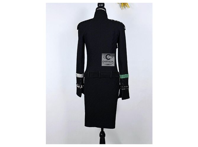 Chanel Abrigo de tweed negro con cinturón de joya de 10K$ - vista 16