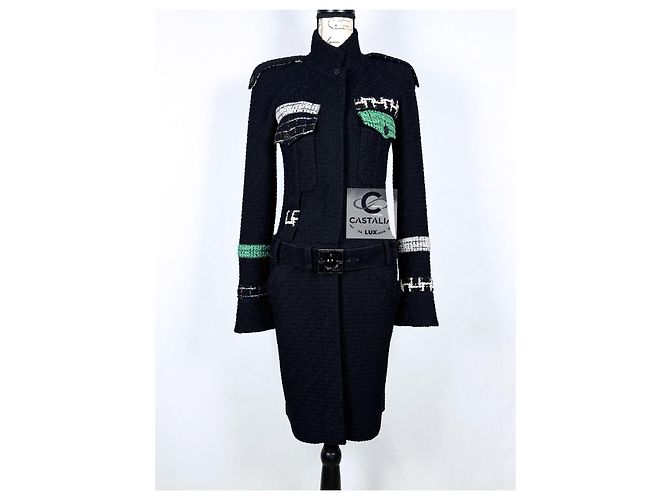 Chanel Abrigo de tweed negro con cinturón de joya de 10K$ - vista 6
