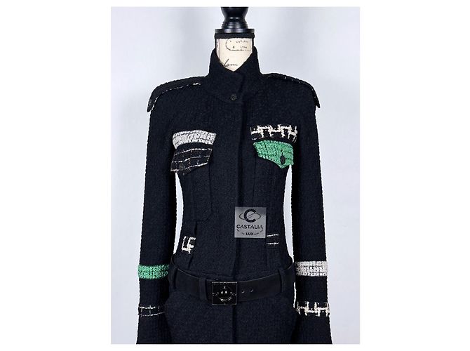 Chanel Abrigo de tweed negro con cinturón de joya de 10K$ - vista 7