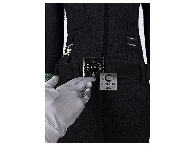 Chanel Abrigo de tweed negro con cinturón de joya de 10K$ - vista 8