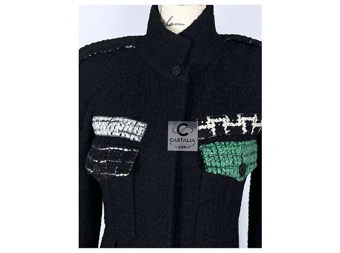 Chanel Abrigo de tweed negro con cinturón de joya de 10K$ - vista 9