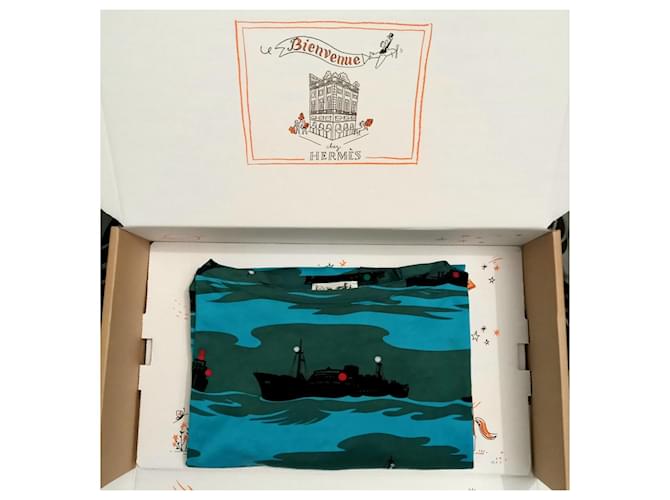 Top de algodón Hermès Talla S Negro Azul Naranja Verde oscuro - vista 2