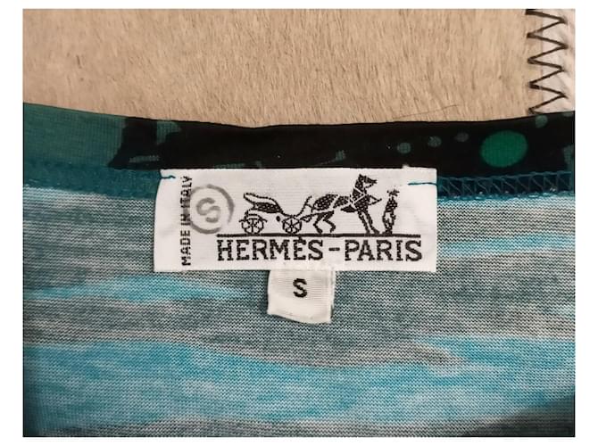 Top de algodón Hermès Talla S Negro Azul Naranja Verde oscuro - vista 3