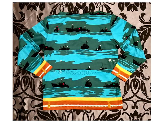 Top de algodón Hermès Talla S Negro Azul Naranja Verde oscuro - vista 7