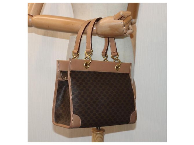 Céline Borsa a mano in tela Macadam CELINE in pelle PVC marrone oro Auth 87901 D'oro - vista 19