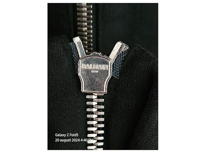 Balmain Schwarzer Baumwollpullover mit Kapuze und Lammleder - Ansicht 10