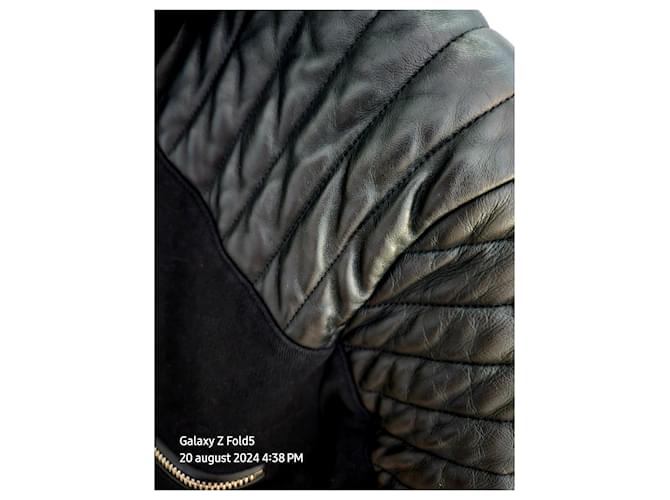 Balmain Schwarzer Baumwollpullover mit Kapuze und Lammleder - Ansicht 4