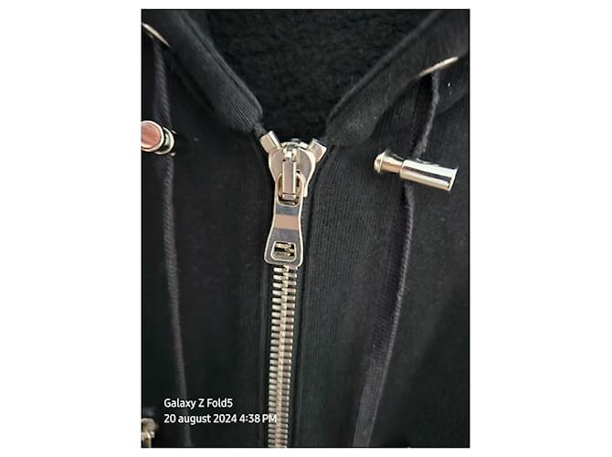 Balmain Schwarzer Baumwollpullover mit Kapuze und Lammleder - Ansicht 5