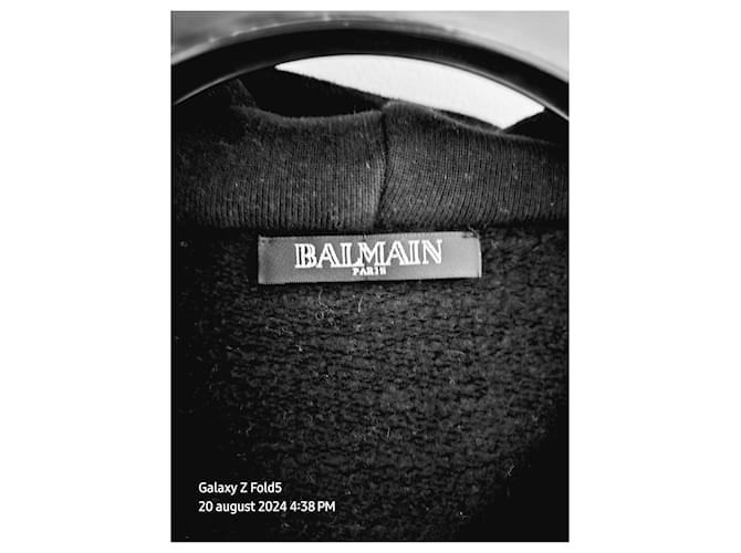 Balmain Schwarzer Baumwollpullover mit Kapuze und Lammleder - Ansicht 6