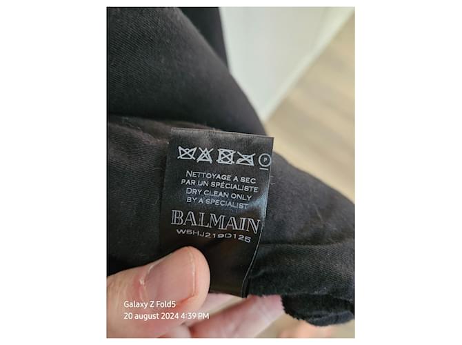 Balmain Schwarzer Baumwollpullover mit Kapuze und Lammleder - Ansicht 9
