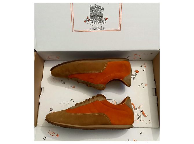 Baskets Hermès Daim Marron Orange - vue 3
