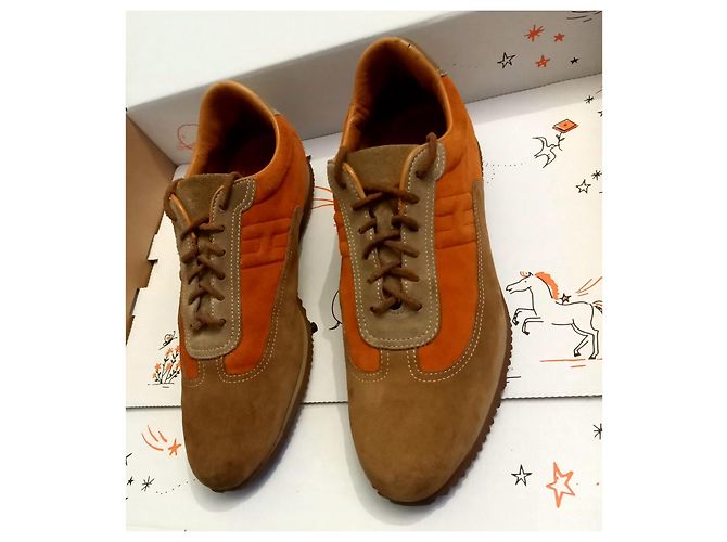 Baskets Hermès Daim Marron Orange - vue 5
