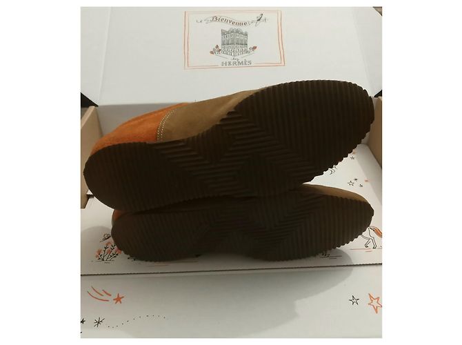 Baskets Hermès Daim Marron Orange - vue 7