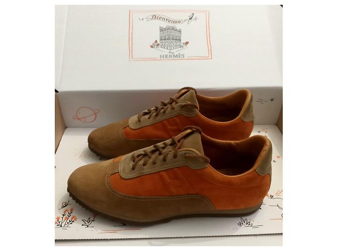 Baskets Hermès Daim Marron Orange - vue 9