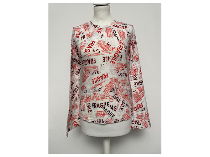Mm6 FRAGILE Baumwollpullover Ecru Rot Mehrfarben - Ansicht 4