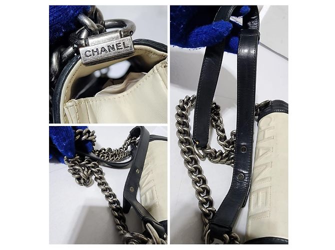 Chanel Medium Clasp Boy Bag Creme/Schwarz Roh - Ansicht 10