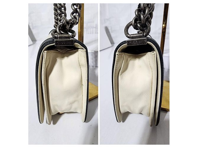 Chanel Medium Clasp Boy Bag Creme/Schwarz Roh - Ansicht 15