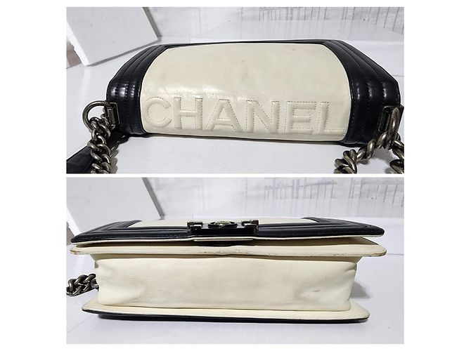 Chanel Medium Clasp Boy Bag Creme/Schwarz Roh - Ansicht 16
