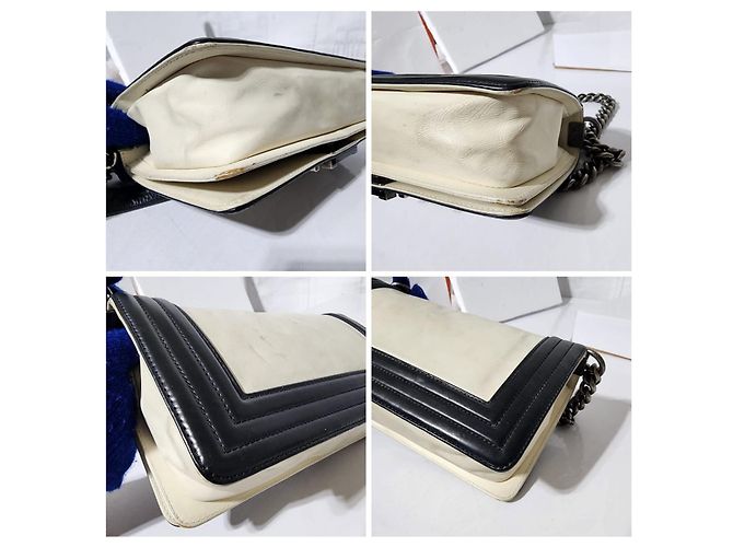 Chanel Medium Clasp Boy Bag Creme/Schwarz Roh - Ansicht 18