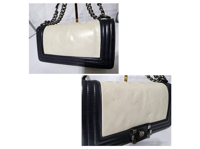 Chanel Medium Clasp Boy Bag Creme/Schwarz Roh - Ansicht 7