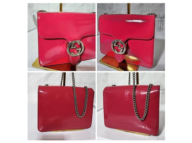 Gucci Bolsa de ombro em couro de bezerro patente com G entrelaçado em rosa petúnia - vista 6