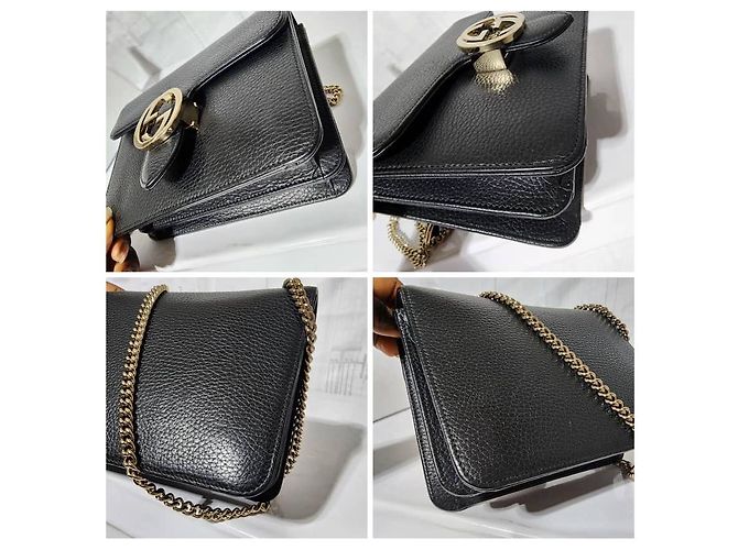 Borsa a spalla in pelle di vitello nera Interlocking G di GUCCI Blu - vista 13