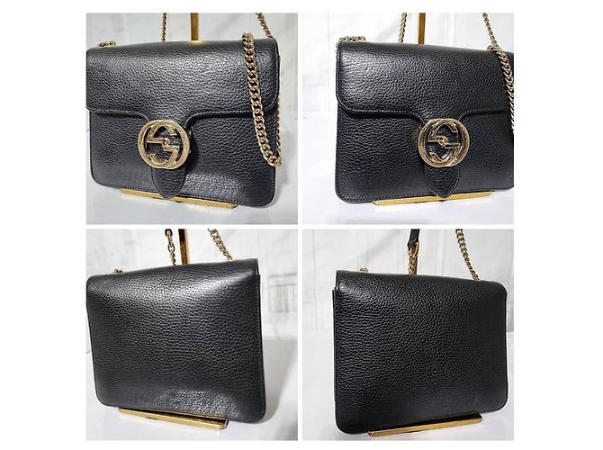 Borsa a spalla in pelle di vitello nera Interlocking G di GUCCI Blu - vista 14