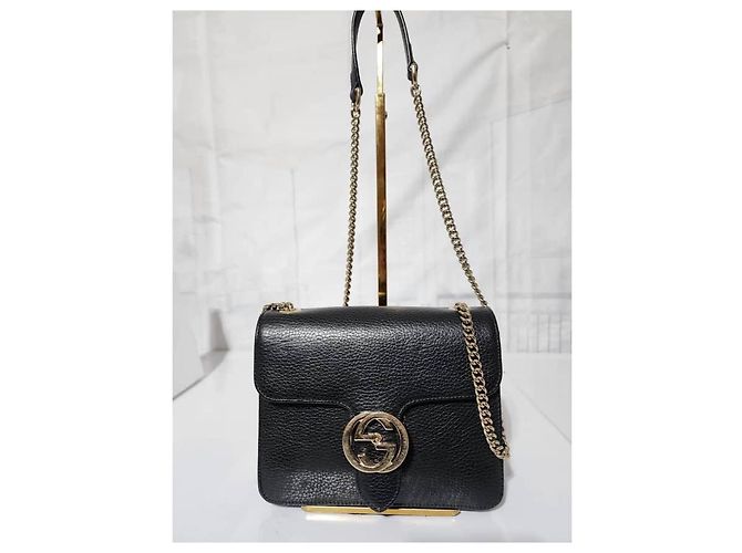 Borsa a spalla in pelle di vitello nera Interlocking G di GUCCI Blu - vista 5