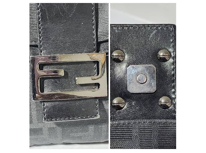 Fendi Zucchino Mama Double Flap Baguette Nero - vista 11
