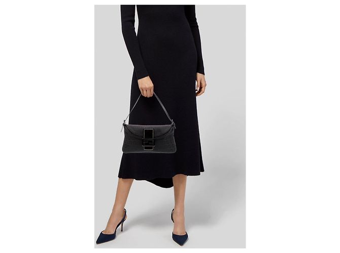 Fendi Zucchino Mama Double Flap Baguette Nero - vista 3
