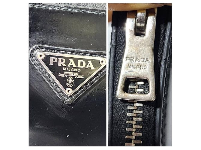 PRADA Mini Borsa a Spalla in Pelle Verniciata Nera Blu - vista 11