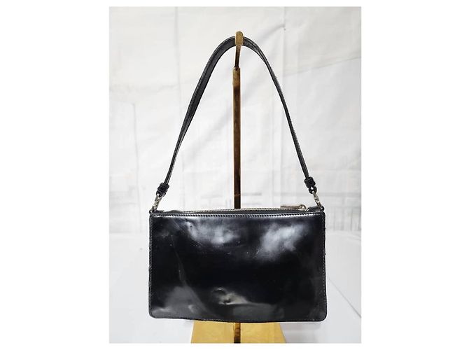 PRADA Mini Borsa a Spalla in Pelle Verniciata Nera Blu - vista 12