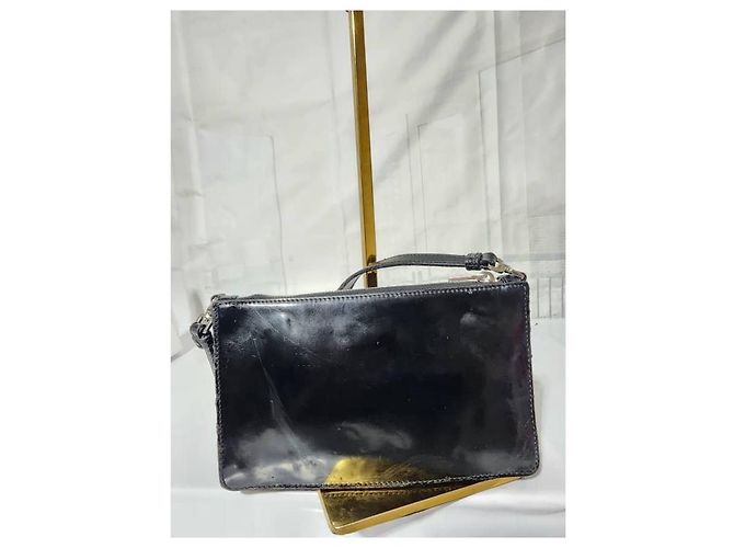 PRADA Mini Borsa a Spalla in Pelle Verniciata Nera Blu - vista 13