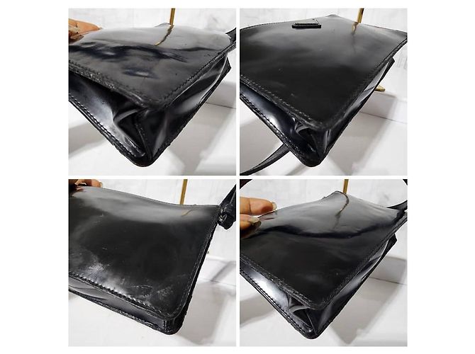 PRADA Mini Borsa a Spalla in Pelle Verniciata Nera Blu - vista 14