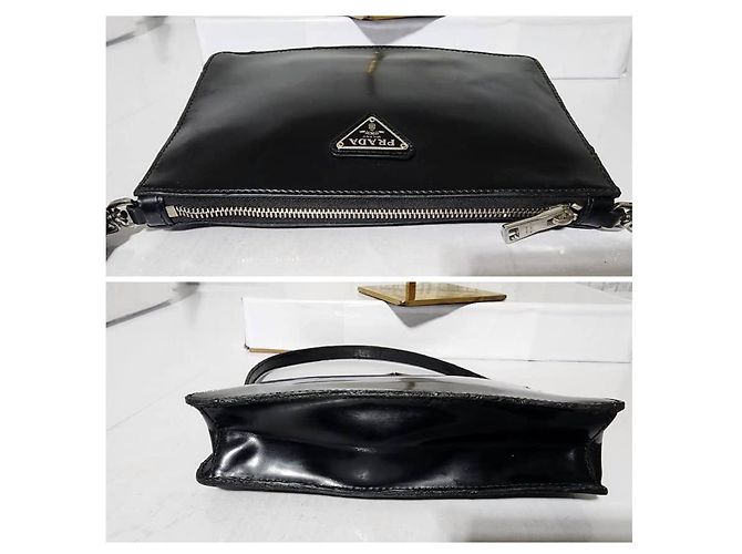 PRADA Mini Borsa a Spalla in Pelle Verniciata Nera Blu - vista 16