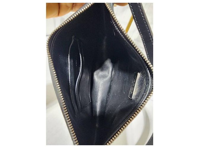 PRADA Mini Borsa a Spalla in Pelle Verniciata Nera Blu - vista 17
